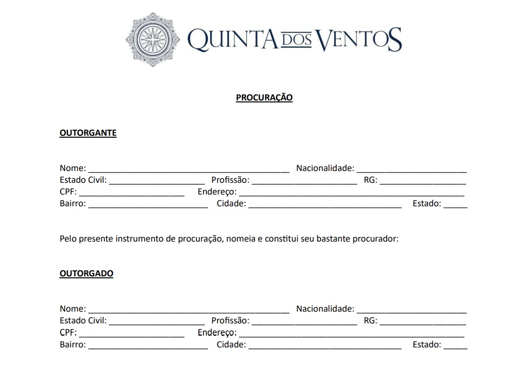 Formulário de procuração para representação em assembleias